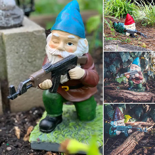 Funny Army Gnome Garden Statue