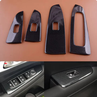 Carbon Fiber-Style Window Lift Switch Trim Set – Stainless Steel Cover for Kia Forte K3 (2019-2022)